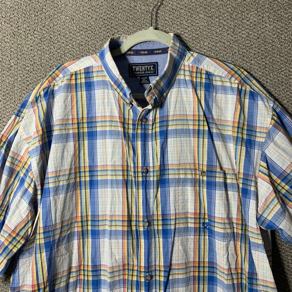 Twenty X Wrangler Mens Shirt Size XXL Blue Plaid Short Sleeve Button Down Pocket - Picture 2 of 12